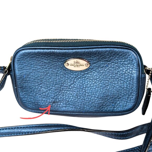 Coach Metallic Blue Leather Mini Double-Zip Pouch Crossbody Camera Bag F53372 - Picture 3 of 11
